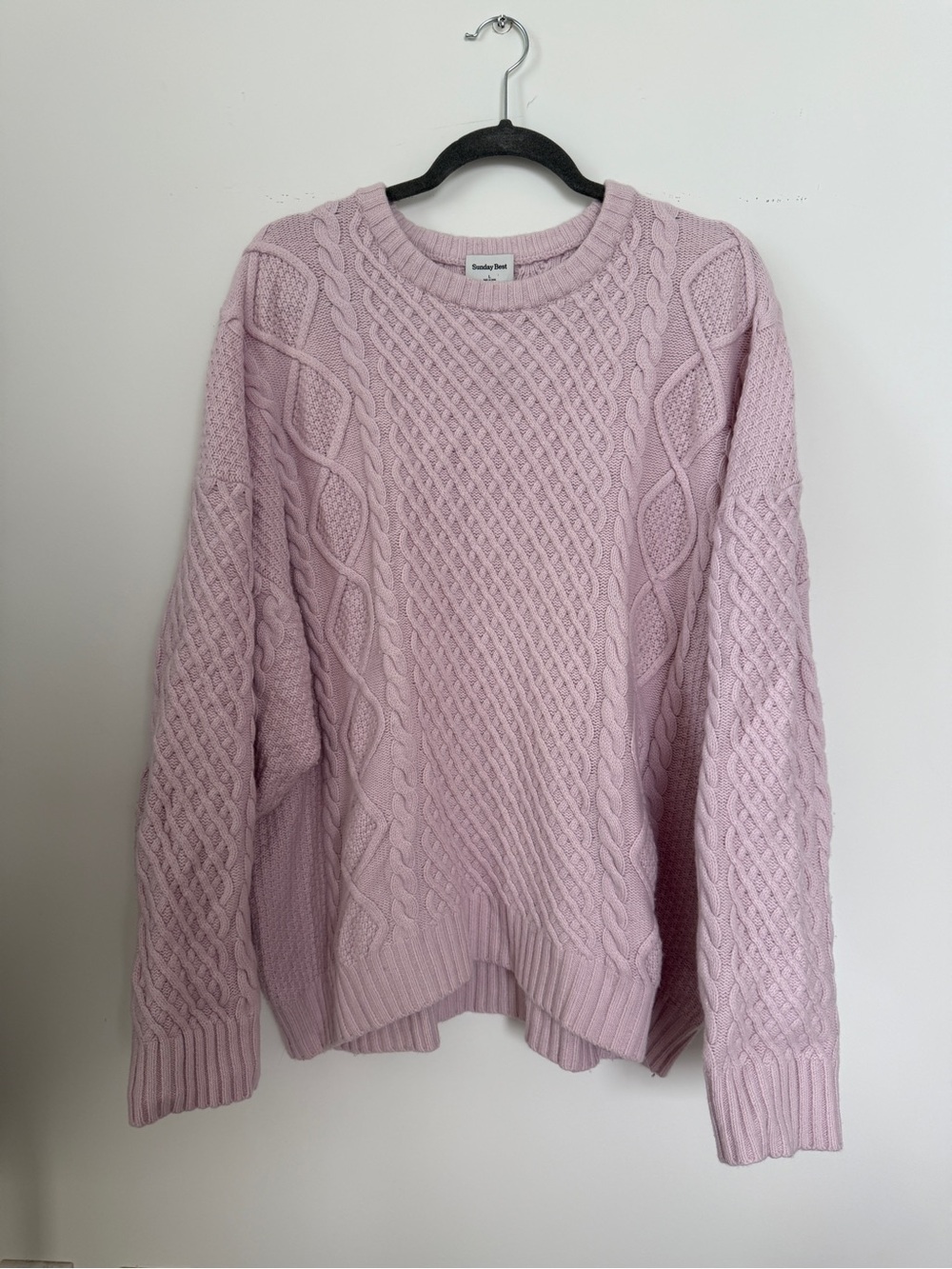 Aritzia Sunday Best Peggy Cable Knit Lilac Crewneck Sweater